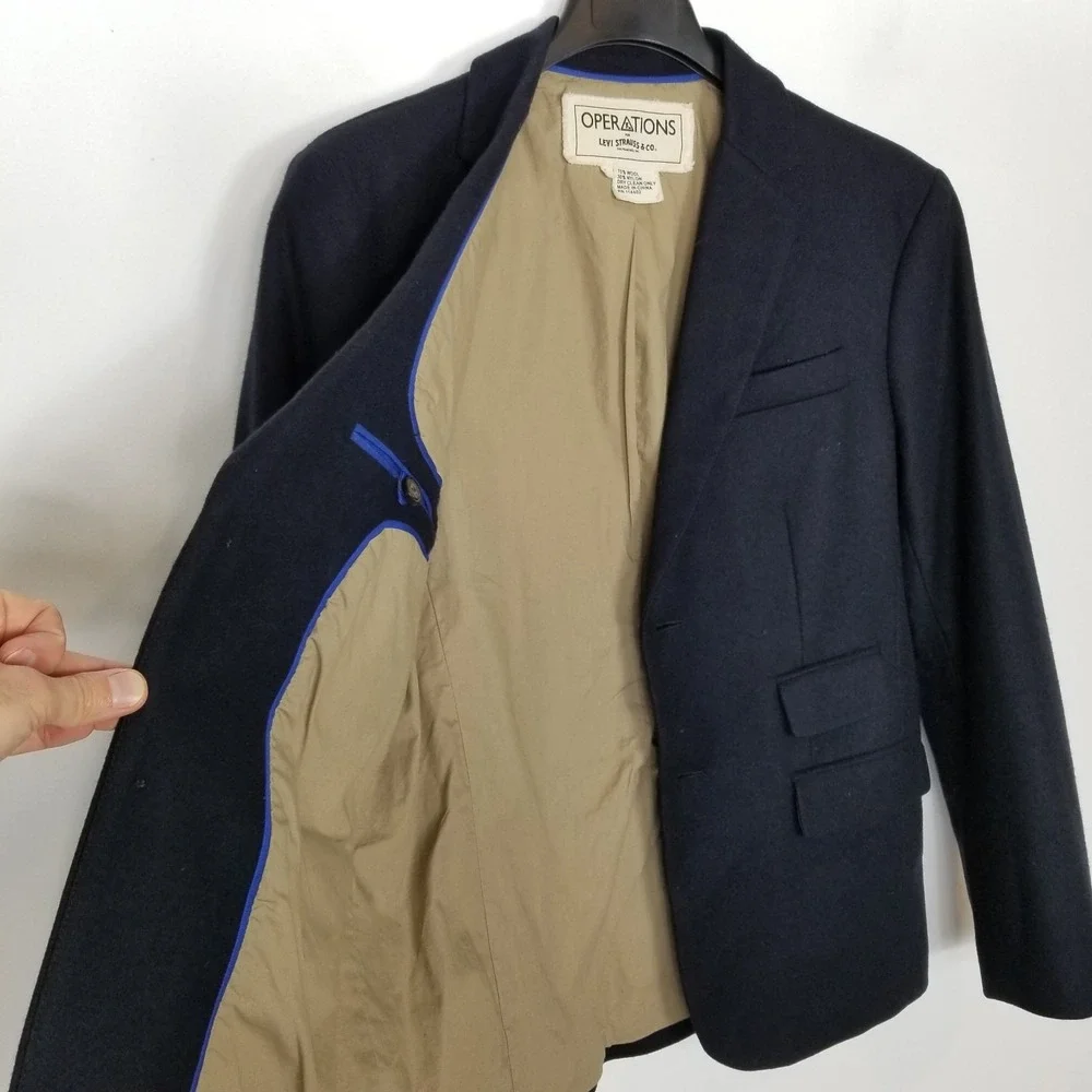 VTG Operations for Levi Strauss Men Wool Blend Blazer Jacket Sz L Navy Button Up